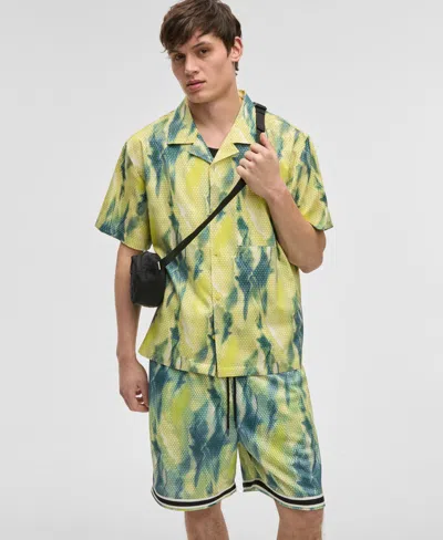 Mode Of One Men's Aura Relaxed-fit Printed Button-down Camp Shirt, Exclusively At Macy's In Lemon Sun