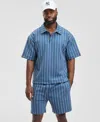 Mode Of One Men's Sporty Relaxed Fit Short Sleeve Striped Polo Shirt, Macy's Exclusive In Blue