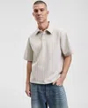 Mode Of One Men's Sporty Relaxed Fit Short Sleeve Striped Polo Shirt, Macy's Exclusive In Gray