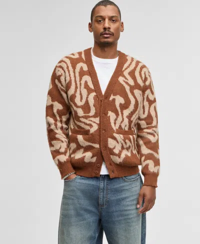 Mode Of One Men's Swirl V-neck Cardigan, Macy's Exclusive In Brown