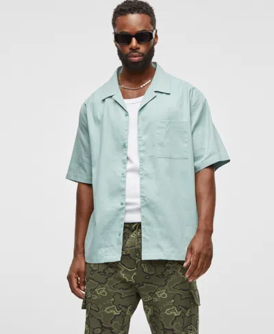 Mode Of One Men's Textured Short-sleeve Button-front Shirt, Exclusively At Macy's In Blue Fin