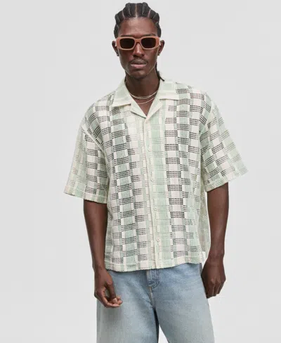 Mode Of One Men's Two-tone Textured Camp Shirt, Macy's Exclusive In Green