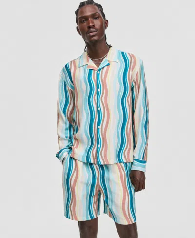 Mode Of One Men's Wave Stripe Long Sleeve Shirt, Macy's Exclusive In White
