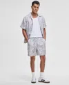 Mode Of One Men's Woodgrain Relaxed-fit Printed 6-1/2" Shiny Twill Shorts, Exclusively At Macy's In Bright White