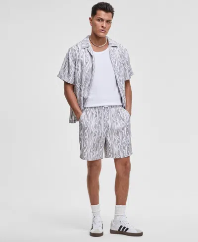 Mode Of One Men's Woodgrain Relaxed-fit Printed 6-1/2" Shiny Twill Shorts, Exclusively At Macy's In Bright White
