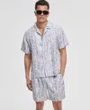 Mode Of One Men's Woodgrain Relaxed-fit Printed Button-down Shiny Twill Camp Shirt, Exclusively At Macy's In Bright White