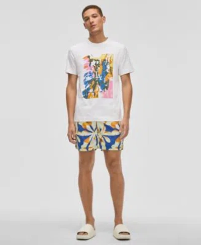 Mode Of One Mens Animal Palm Regular Fit Graphic T Shirt Floral Tones Regular Fit Printed Swim Trunks Exclusivel In Lazulite