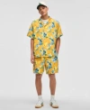 Mode Of One Mens Blurred Floral Relaxed Fit Shiny Twill Camp Shirt Relaxed Fit 6 1 2 Shiny Twill Shorts Exclusiv In Multi