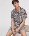 Mode Of One Mens Mixed Check Relaxed Fit Printed Button Down Camp Shirt Regular Fit Printed Swim Trunks Exclusiv In Deep Black