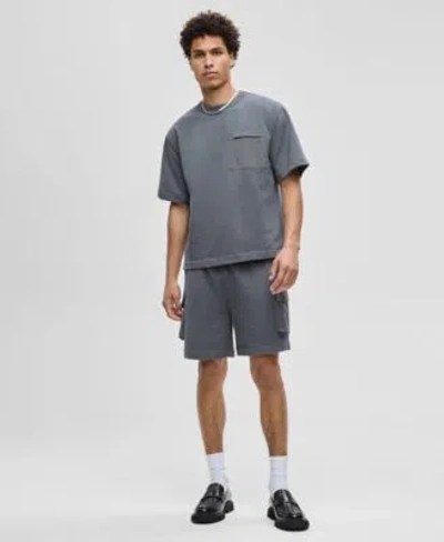 Mode Of One Mens Mixed Relaxed Fit French Terry Pocket T Shirt Regular Fit Printed 7 French Terry Cargo Shorts M In Gray