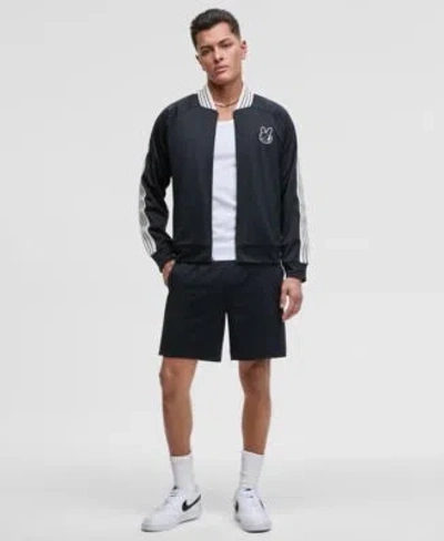 Mode Of One Mens Relaxed Fit Contrast Paneled Full Zip Tricot Track Jacket Regular Fit Contrast Paneled 7 Tricot In Deep Black