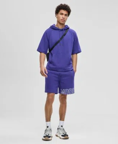 Mode Of One Mens Relaxed Fit Short Sleeve Hoodie Regular Fit Logo Print 7 French Terry Shorts Macys Exclusive In Blue