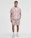 Mode Of One Mens Squared Up Relaxed Fit Geo Print Button Down Shiny Twill Camp Shirt Relaxed Fit Geo Print 6 1 2 In Softvanilla