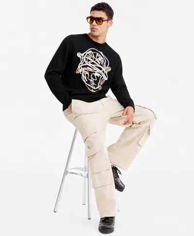 Mode Of One Women's Fireside Long-sleeve Striped Relaxed-fit Sweater, Macy's Exclusive In Deep Black