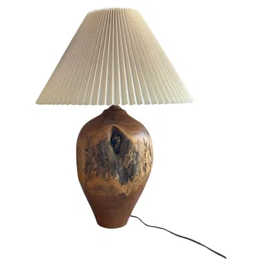 Pre-owned Modeline Lamp Co. Carved Turned Wood Log Artisan Rustic Lamp + Pleated Shade In Brown