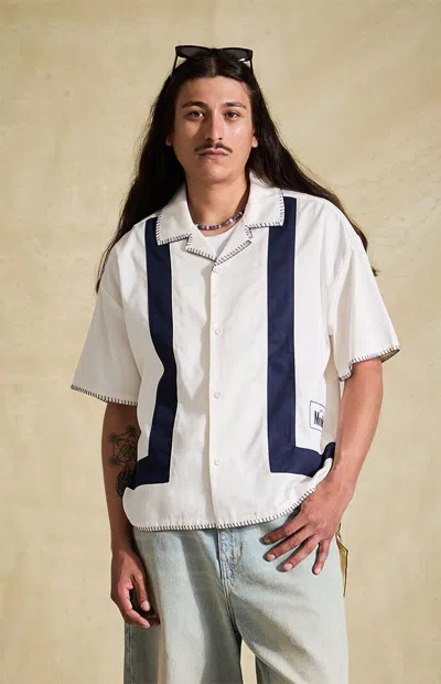 Modelo Men's Blanket Stitched Logo Camp Shirt In Cream In White