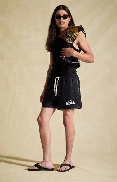 Modelo Men's Blanket Stitched Logo Shorts In Black