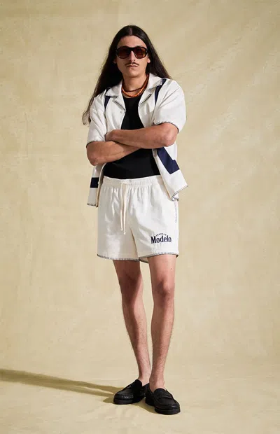 Modelo Men's Blanket Stitched Logo Shorts In Cream In White