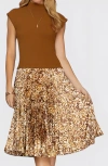 Modenaire Animal Print Pleated Midi Dress In Brown