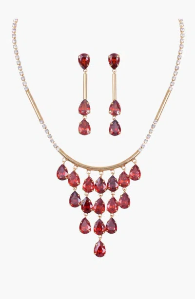Modenaire Apple Crystal Necklace And Earring Set In Gold