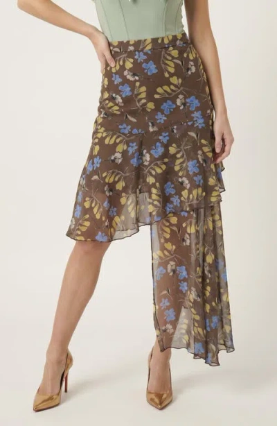 Modenaire Asymmetric Floral Midi Skirt In Multi