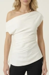 Modenaire Asymmetric One Shoulder Draped Top In White