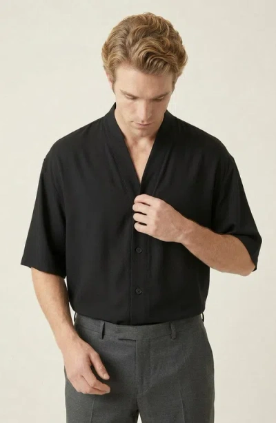 Modenaire Band Collar Cotton Shirt In Black