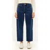 Modenaire Barrel Leg Denim Pants With Contrast Seams, High Waist And Pockets In Blue