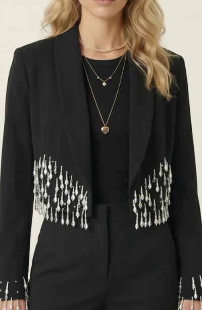 Modenaire Beaded Cropped Blazer With Shawl Collar In Black