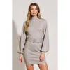 Modenaire Belted Mock Neck Balloon Sleeve Sweater Dress In Multi
