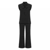 Modenaire Black Sleeveless Tie Neck Blouse And Wide Leg Trouser Set In Black