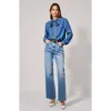 Modenaire Blouse With Tie Neck And Hidden Buttons In Blue