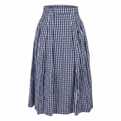 Modenaire Blue High-waist Pleated Gingham Midi Skirt For Women