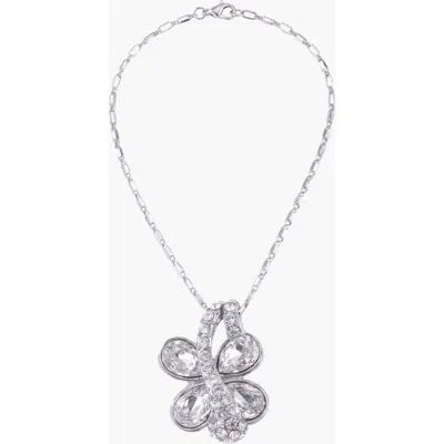 Modenaire Butterfly Crystal Drop Pendant Necklace In Silver