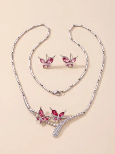 Modenaire Butterfly Necklace And Earrings Set In Metallic