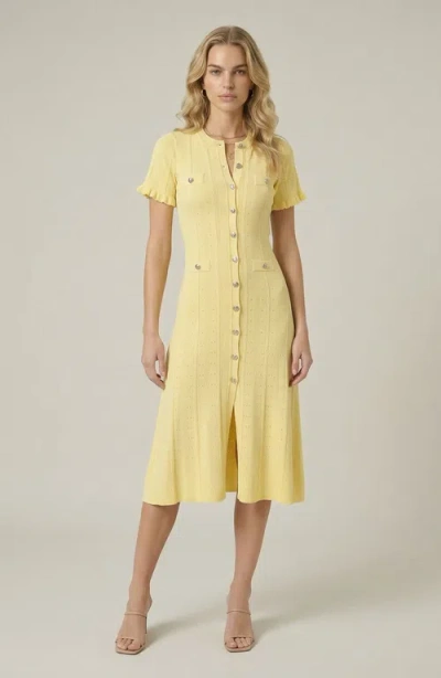 Modenaire Button Front Knit Short Sleeve Midi Dress In Multi