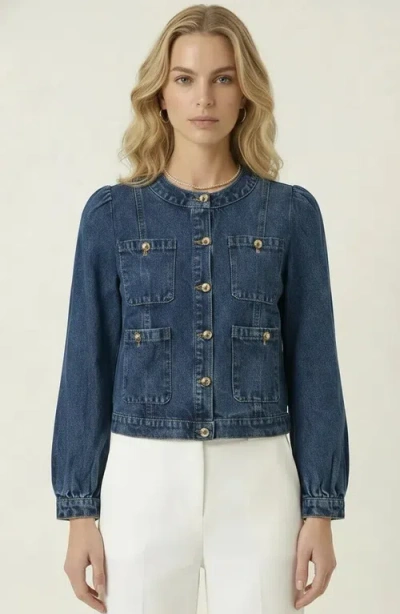 Modenaire Button Front Utility Pocket Denim Jacket In Blue