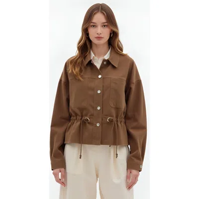 Modenaire Button-up Utility Jacket With Pockets In Brown