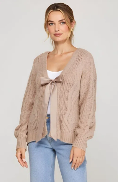 Modenaire Cable Knit Cardigan With Tie-front Detail In Neutral