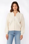 Modenaire Cable Knit Zip Front Cardigan With Diamond Pattern And Ribbed Trim Balloon Sleeves In White