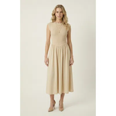 Modenaire Cap Sleeve Knit Flowy Midi Dress In Neutral