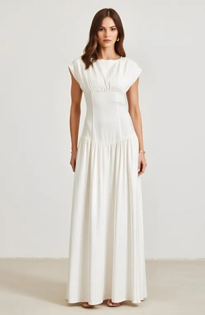 Modenaire Cap-sleeve Maxi Dress With Lace-up Back In White