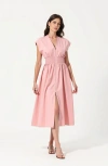 Modenaire Cap Sleeve Midi Dress With Smocked Waist And Side Pockets In Pink