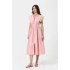 Modenaire Cap Sleeve Midi Dress With Smocked Waist Front Zip And Side Pockets In Pink