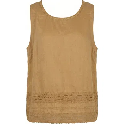 Modenaire Casual Sleeveless Linen Top In Brown