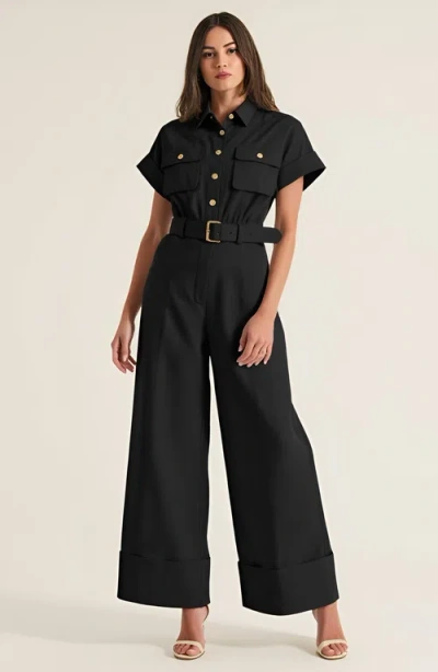 Modenaire Collared Jumpsuit With Removable Belt In Black