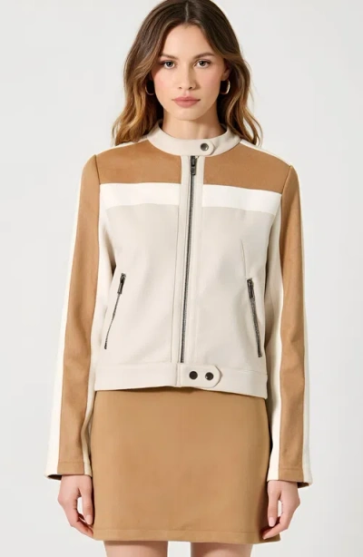 Modenaire Colorblock Jacket With Zip Pockets In Brown