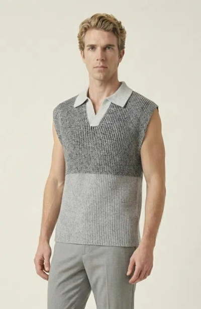 Modenaire Colorblock Polo Collar Knit Vest In Gray