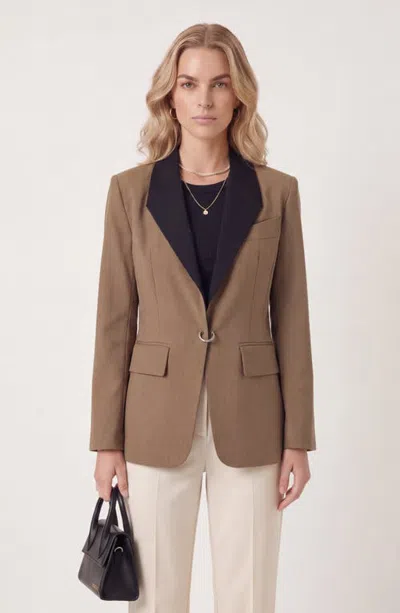 Modenaire Contrast Lapel Metal Clasp Blazer In Brown