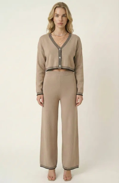 Modenaire Contrast Trim Knit Cardigan Set In Gray